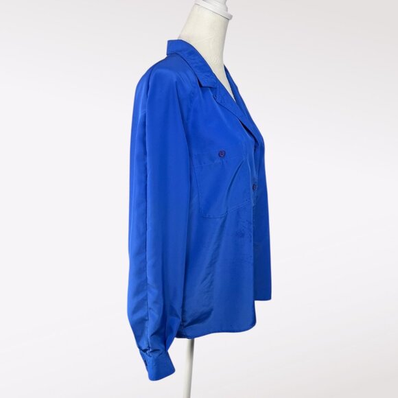 Vintage Laura and Jayne Royal Blue Button Up Blouse Size 10 - Picture 6 of 10